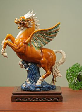 高家三彩龙马精神H50cm老师印章传统工艺收藏