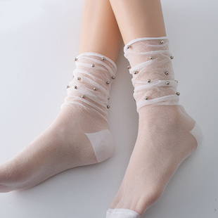 堆堆袜子女夏季薄款水晶丝长筒夏天女生百搭女士中筒女士丝袜长袜