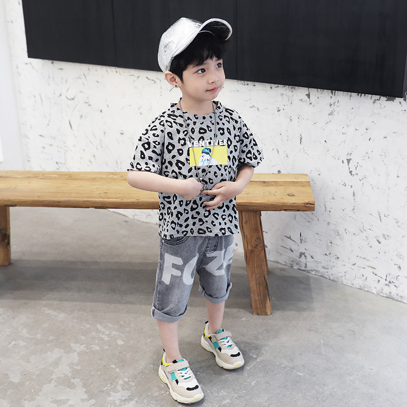 Children's clothing Boy Summer wear suit 2019 new pattern handsome Leopard boy Short sleeved Two piece set summer CUHK Western stylein the Children/Baby/Family fitted , Set  category - from Buy2taobao.com to provide professional Taobao agent buy service