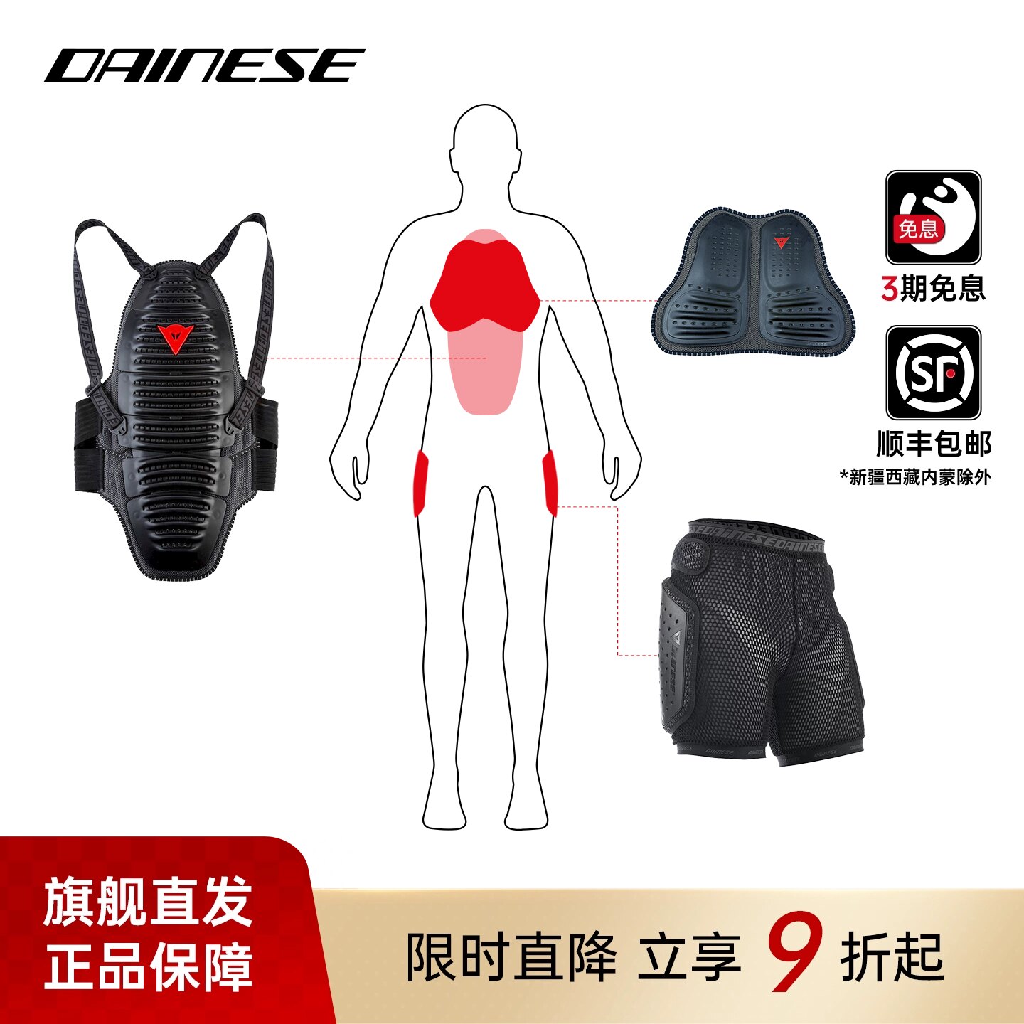DAINESE/丹尼斯PRO-ARMOR摩托车护膝护背护胸护肘骑行护具装备男