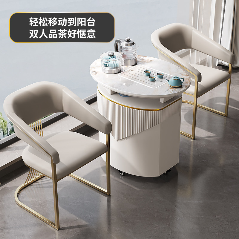 阳台茶桌家用小茶台轻奢现代高级感岩板小型可移动小茶车沙发边几