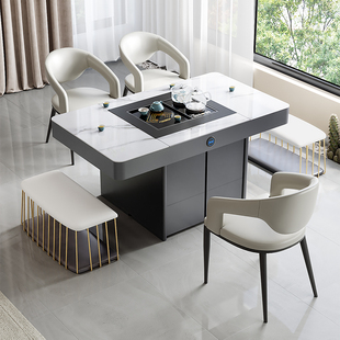 茶桌家用小茶台现代简约轻奢阳台多功能岩板升降功夫茶几桌椅组合