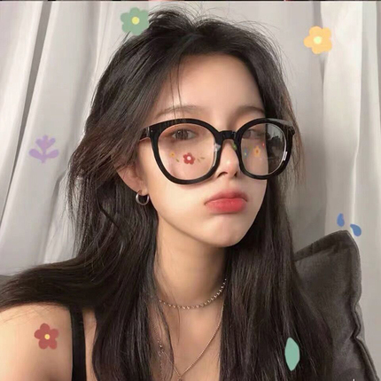 gm超大黑框眼镜女ins网红素颜装饰镜韩版复古圆形近视粗框眼镜框