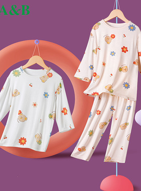 ab内衣女童睡衣套装夏季薄款印花七分袖套装宝宝居家空调服Q306