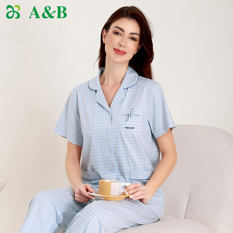 AB内衣女士翻领开襟家居套装