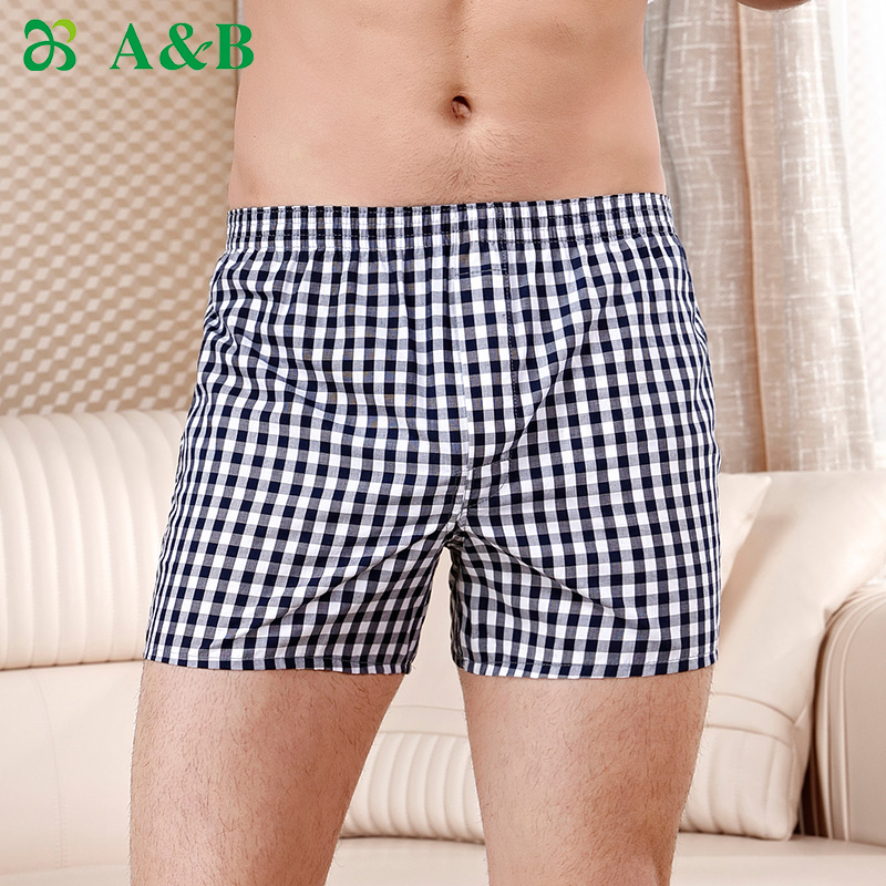 ab内衣男平角裤纯棉男格纹阿罗裤