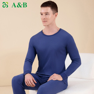 ab保暖内衣圆领纯棉刷绒打底棉毛衫裤秋衣秋裤男士低领套装R911