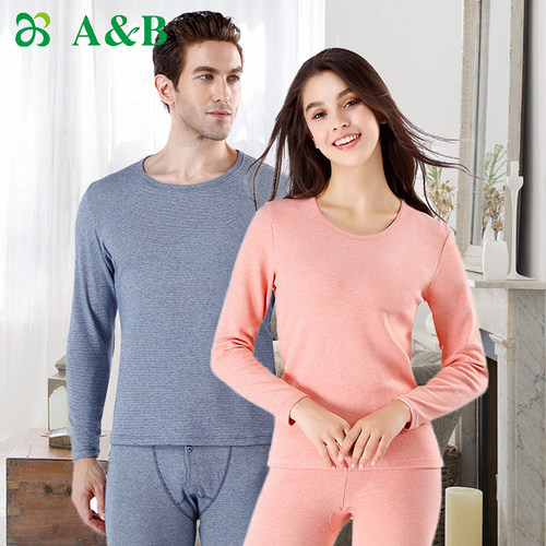 ab弹力棉圆领情侣保暖套装