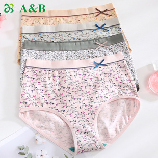 女精梳棉高腰抗菌平角裤 AB内裤 弹力妈咪裤 大码 0108 内裤 5条装