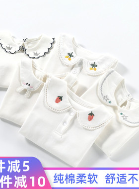 女童纯棉打底衫白色春秋衬衫宝宝儿童针织衫打底t恤洋气上衣秋装
