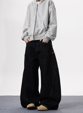KYNOS美式高街大口袋弯刀牛仔裤男女复古痞帅baggy阔腿休闲长裤潮