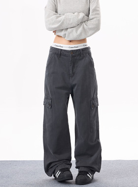 KYNOS 美式vibe水洗做旧多口袋工装裤情侣重磅休闲百搭直筒长裤潮