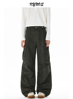 KYNOS 美式复古vibe水洗褶皱多口袋工装裤男女宽松百搭阔腿长裤子