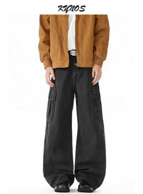 KYNOS美式vintage水洗解构多口袋弯刀工装裤男女宽松休闲阔腿长裤