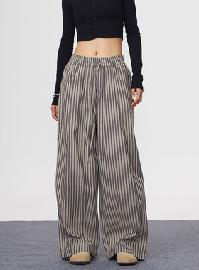 KYNOS 美式复古松弛感条纹休闲裤男女宽松垂感直筒阔腿拖地长裤子