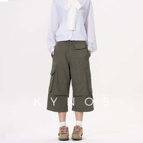KYNOS 美式高街多口袋工装休闲七分裤男女夏季宽松百搭设计感短裤