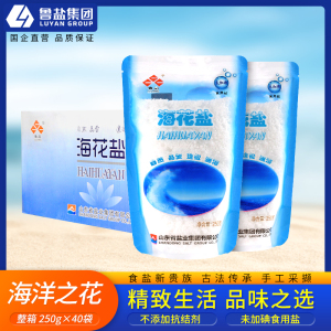 鲁晶未加碘海花盐不含抗结剂250g*40袋炒菜无碘盐食用盐整箱批发