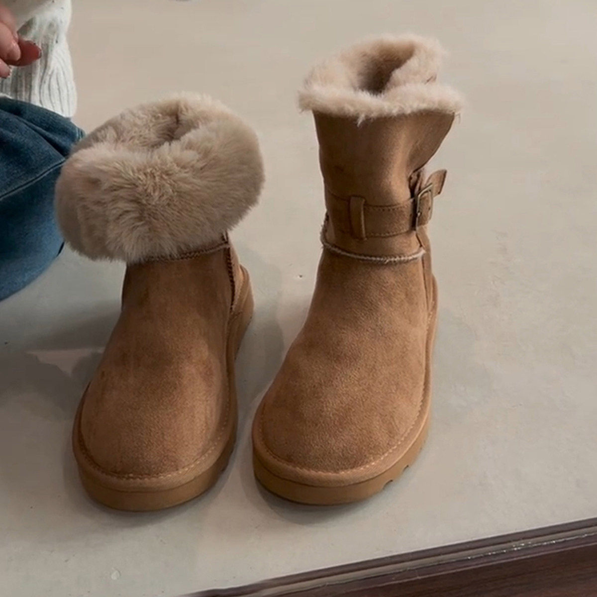 羊皮版~时髦百搭厚底雪地靴女复古绒面皮带扣两穿厚绒保暖棉靴子,女鞋,时尚雪地靴,淘宝优惠券,粉丝福利购,淘宝优惠卷