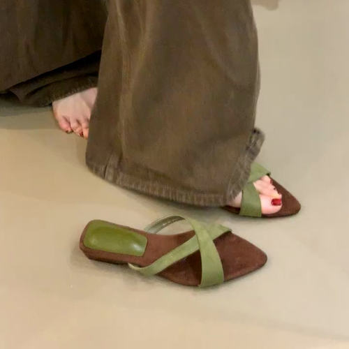 尖头凉拖鞋女低跟凉鞋沙滩鞋