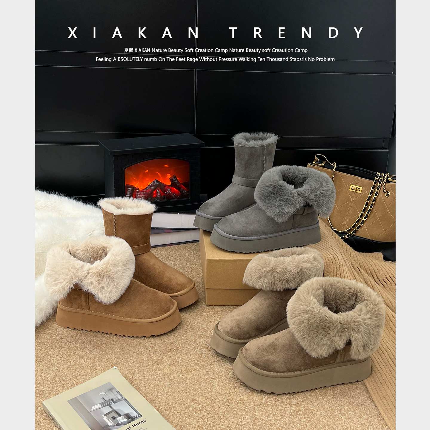 厚底短筒雪地靴女保暖东北棉靴