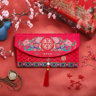 结婚万元大红包婚庆专用利是封刺绣布艺红包袋婚礼仪式敬茶改口费