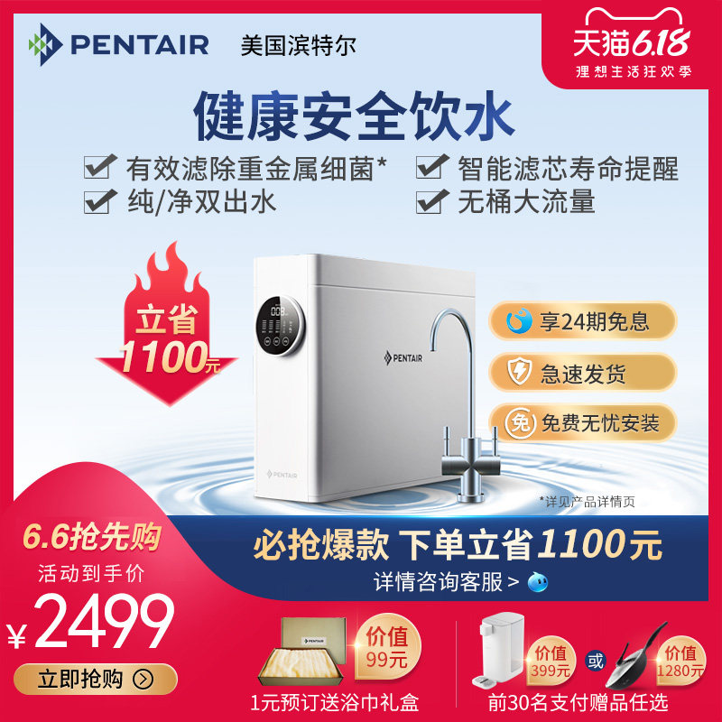 滨特尔净水器家用直饮双出水净水机自来水过滤器厨房反渗透纯水机