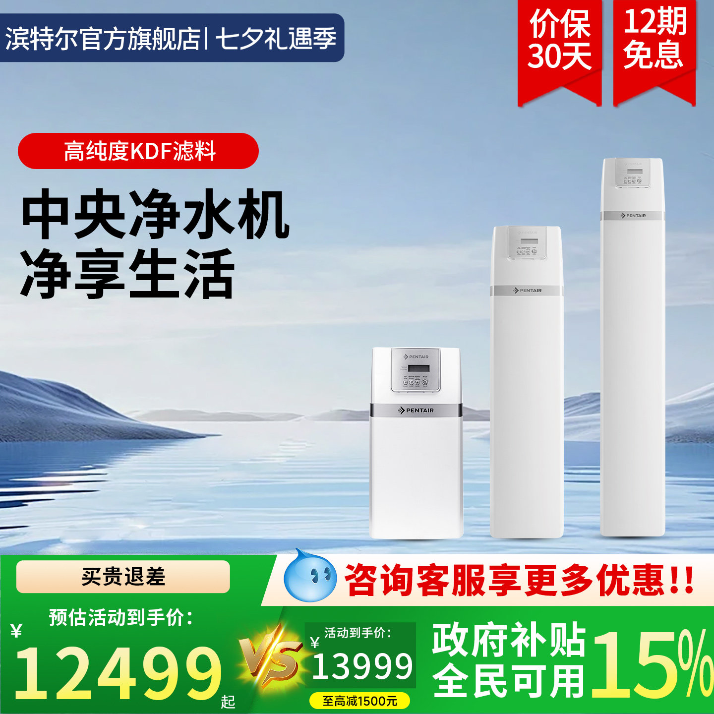 Pentair/滨特尔 全屋净水器家用高端设备大流量中央净水处理系统