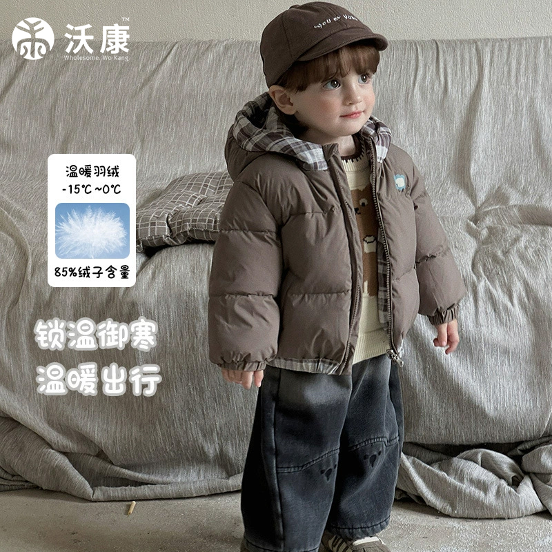 婴幼童两面穿羽绒服 a类冬季新款男宝卡通连帽外套加厚保暖外出衣
