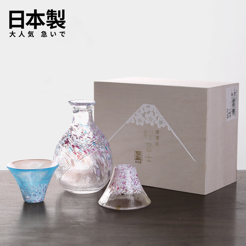 日本进口八千代富士山樱花冷酒壶礼盒套装日式清酒杯清酒壶白酒杯