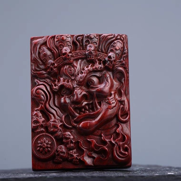 小叶紫檀大黑天财神手把件文玩无事牌红木料钥匙挂件男士手把玩件