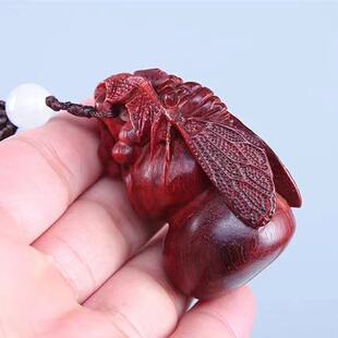 小叶紫檀一鸣惊人葫芦手把件红木汽车钥匙扣挂件文玩吊坠男士把玩