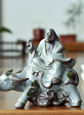 老子骑牛陶瓷小摆件创意鱼缸造景微景观桌面家居客厅酒柜装饰摆设