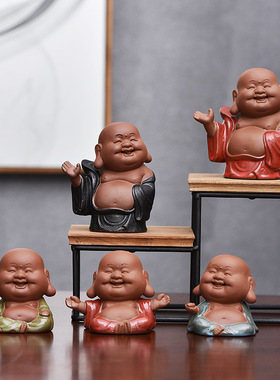 小号紫砂招财弥勒佛中式家