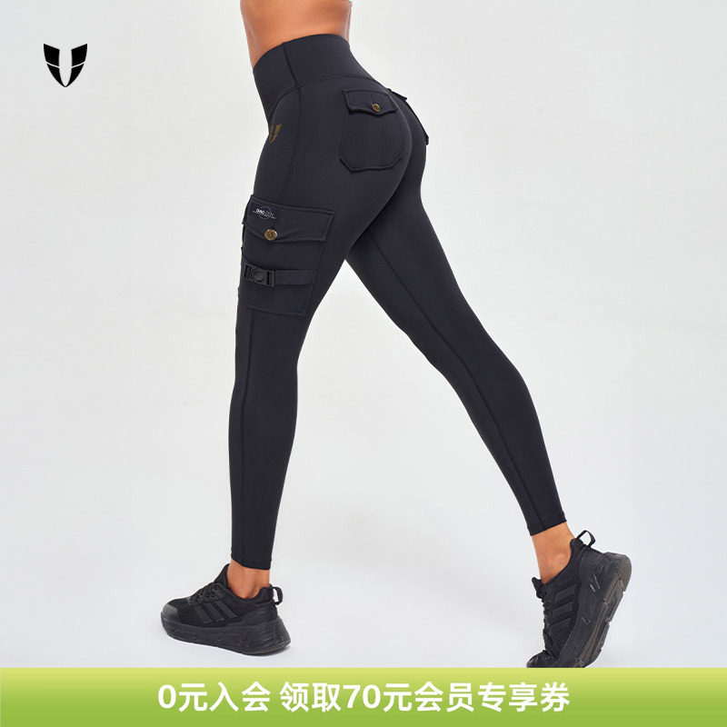 马甲线女夏薄款跑步运动长裤蜜桃臀工装压缩外穿带后口袋款瑜伽裤