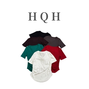 1303 T恤女夏季 新款 短袖 百搭上衣 遮肉显瘦正肩V领褶皱修身