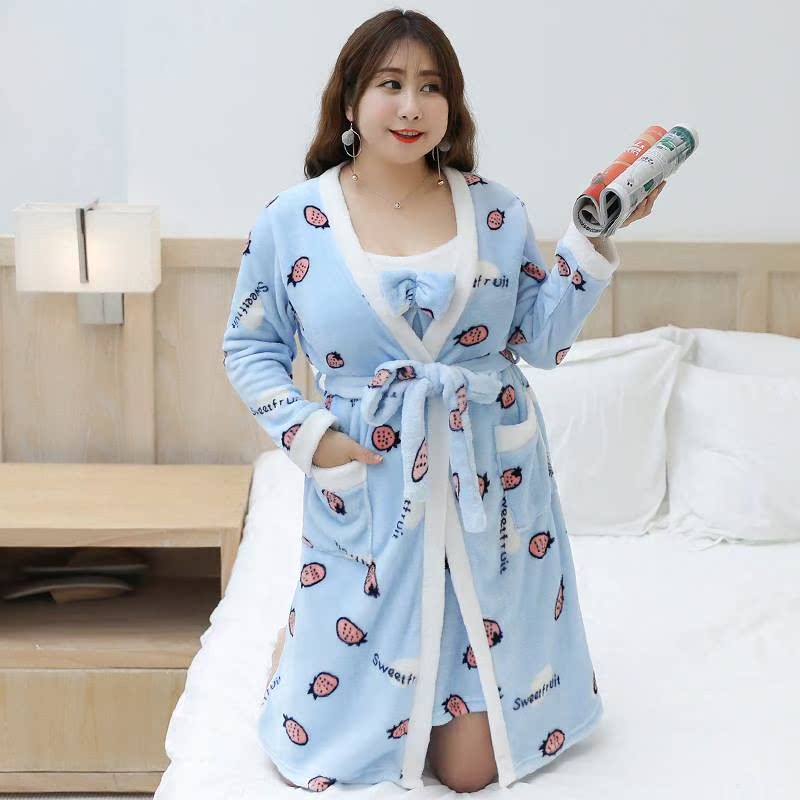 胖人服饰特加大码女装胖mm冬装新款显瘦家居服睡衣套装睡袍两件套