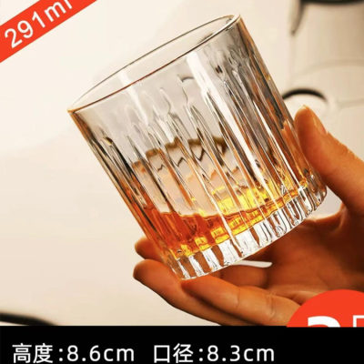 新款威士忌玻璃杯加厚钻石杯酒吧KV家用啤酒杯洋酒杯创意竖纹杯