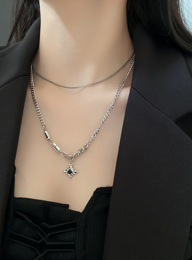 小众设计黑锆石星河芒星项链女轻奢ins嘻哈甜饰品潮酷配饰