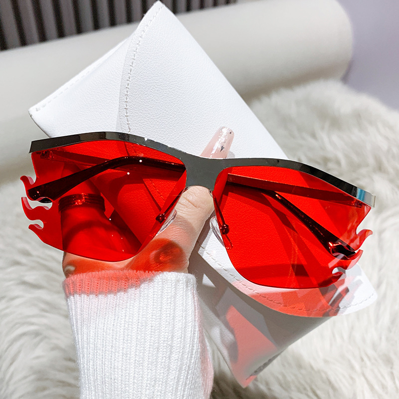 欧美潮流Y2K辣妹甜酷复古火焰太阳眼镜连体个性框切边潮流墨镜