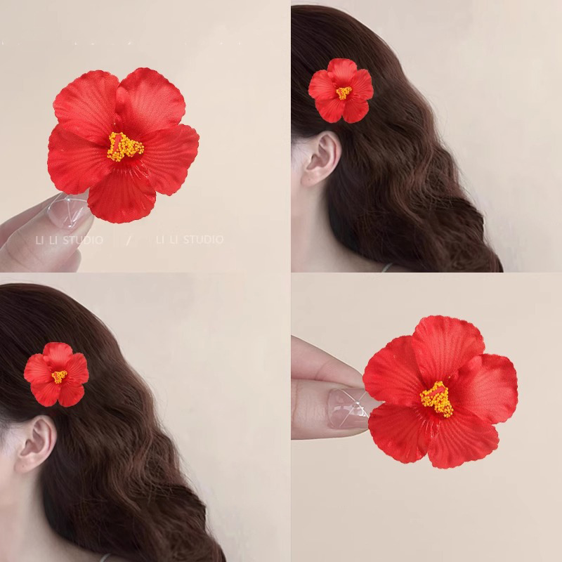 新款迷人格桑花仿真扶桑花发夹设计感刘海夹百搭侧边夹甜美头饰女