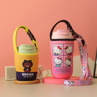 350 500ml玻璃咖啡杯专用茶杯套乐手拎斜跨卡通便携保护套L