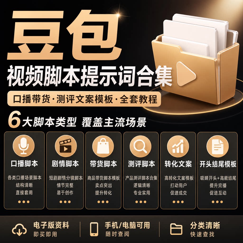 豆包口播带货视频脚本提示词合集测评文案模板新手电子版教程