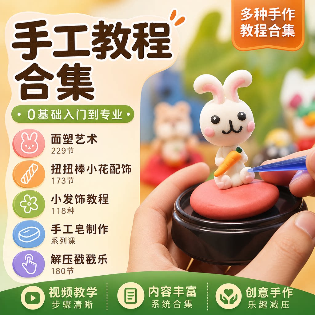 diy手工教程面塑手作模型扭扭棒手工皂小发饰可爱拼装解压戳戳乐