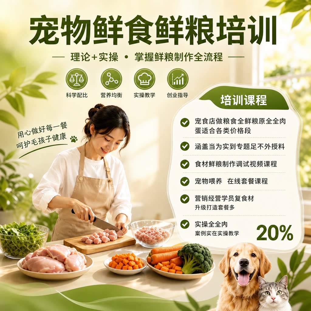 新手宠物鲜食配方课程狗粮猫粮自制营养配比实操教学开店入门