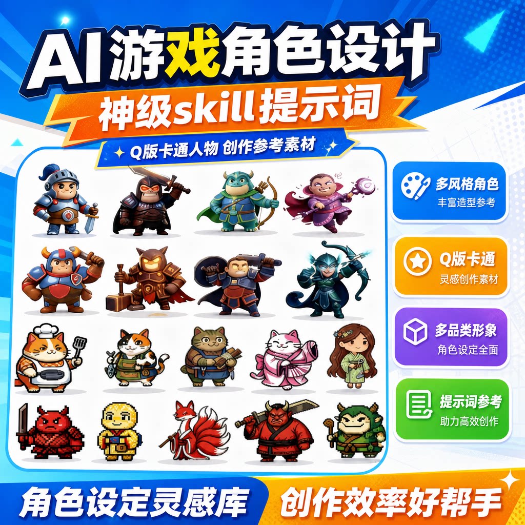 AI游戏角色设计skill提示词 Q版卡通人物角色设定创作参考素材