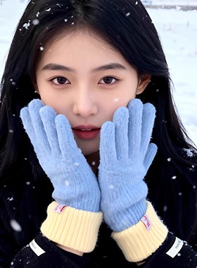 出片像呼吸一样简单！蓝色手套女士冬天高颜值加厚骑行2025新款