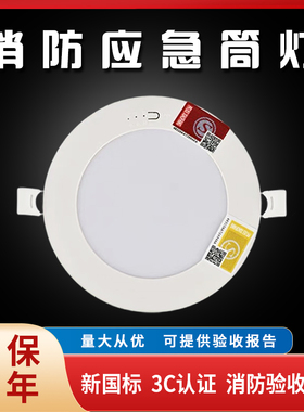 嵌入式消防应急筒灯led人体声控感应3寸4寸6寸吸顶一体化紧急照明