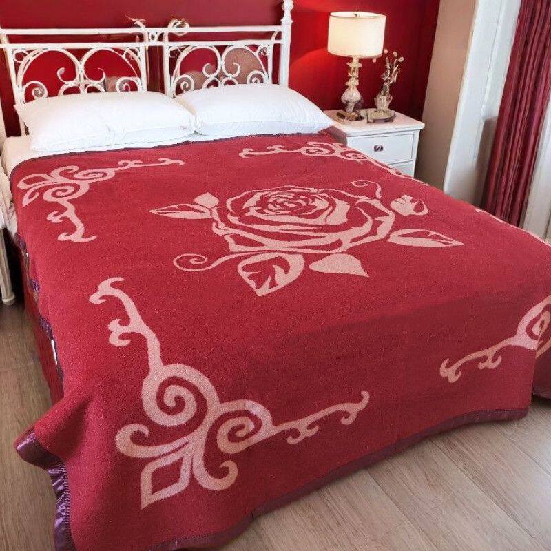 高档一等品加厚保暖铺盖老式羊毛毯100%纯羊毛被红色婚庆冬天喜庆