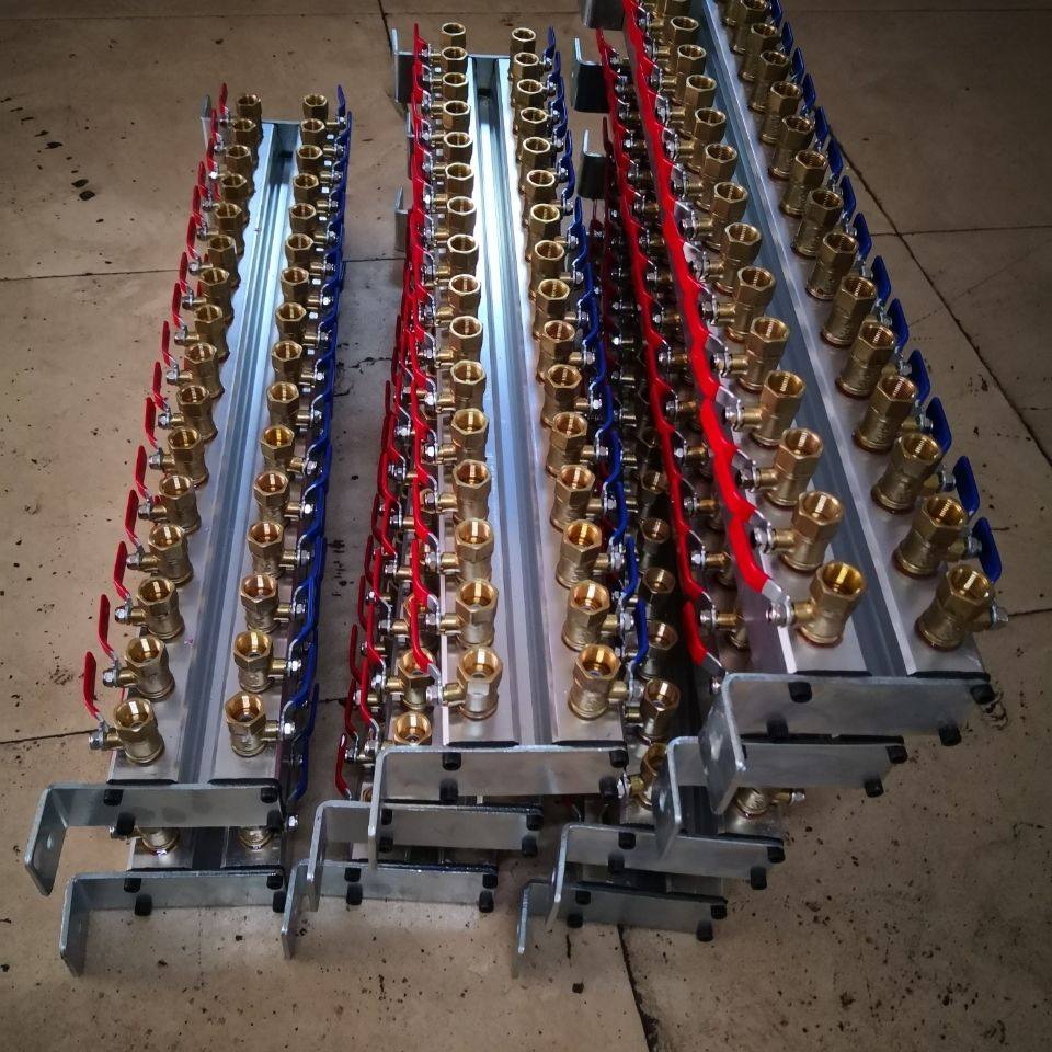 注塑机简易分水排铝分水器双排3分加厚铜球阀底部1寸进水模具水排