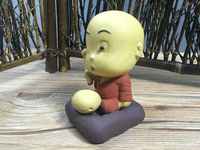 宜兴正品紫砂茶宠卖萌敲木鱼小和尚佛像摆件可爱 茶道包邮特价